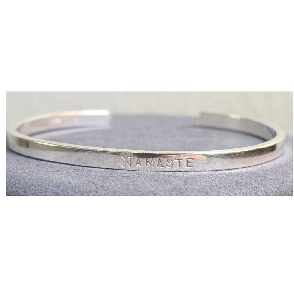 925 Sterling Silver Engraved 'Namaste' 4mm Marked STERLING Cuff Bracelet 12.90g